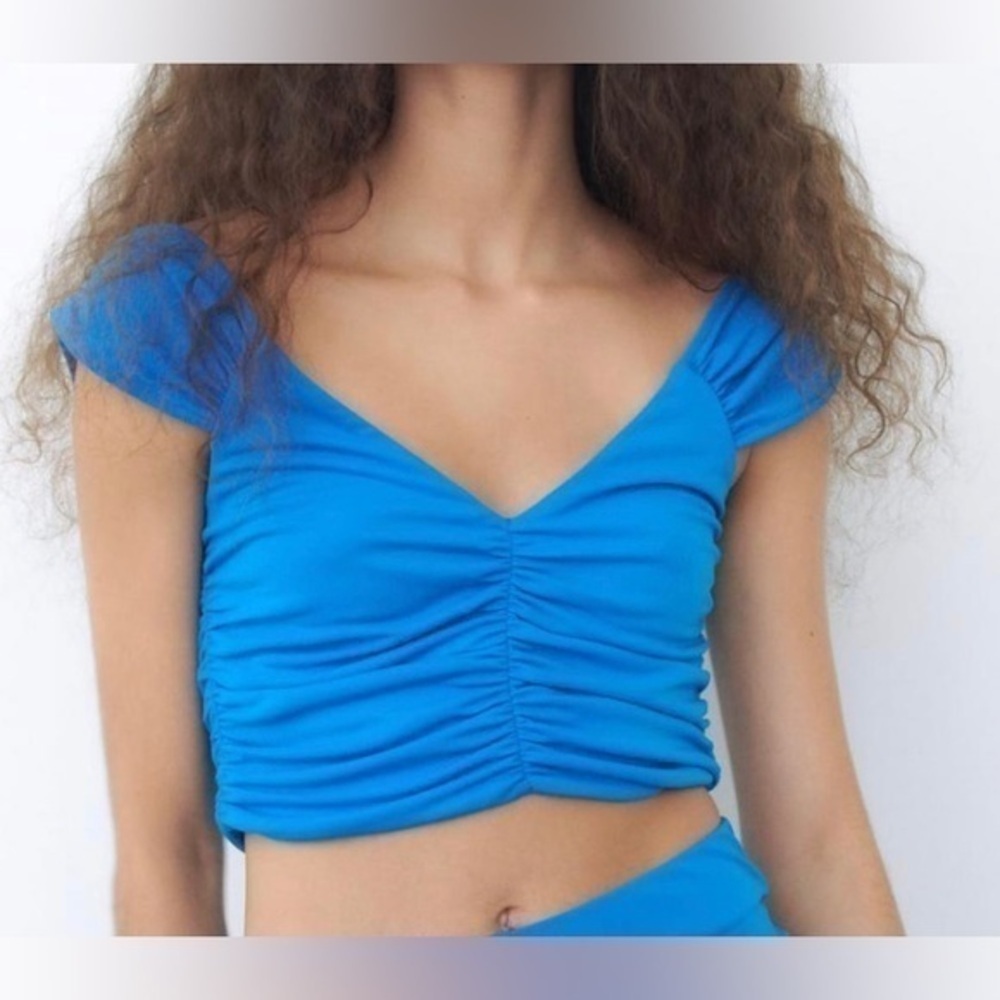 Zara Blue Crop top Off Shoulder size Small